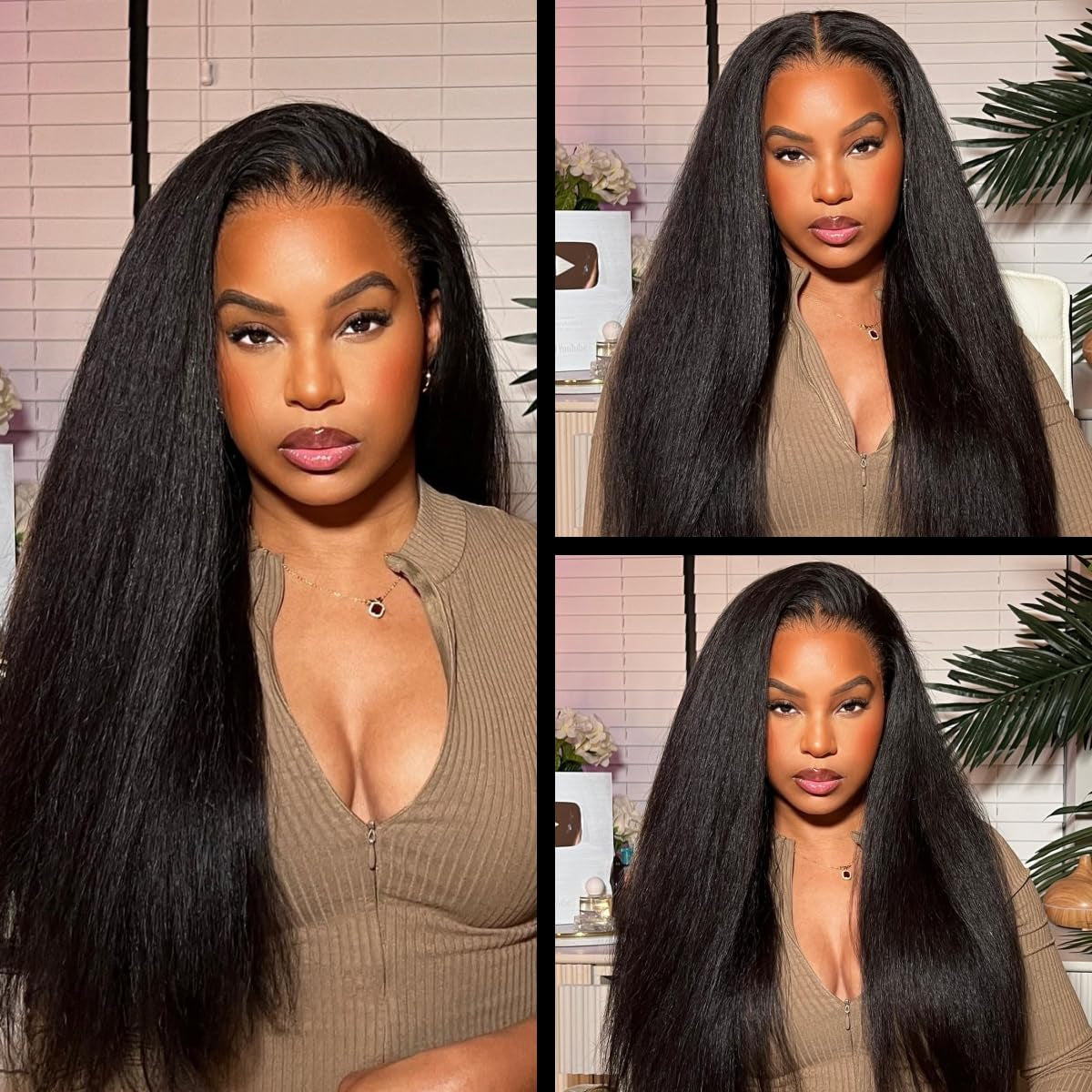 Kinkystraight Human Hair Bundles Yaki Straight Bundles Human Hair 3 Bundles 14 16 18 Inches Real Hair Extensions for Women Natural Black 100% Unprocessed Brazilian Virgin Remy Hair