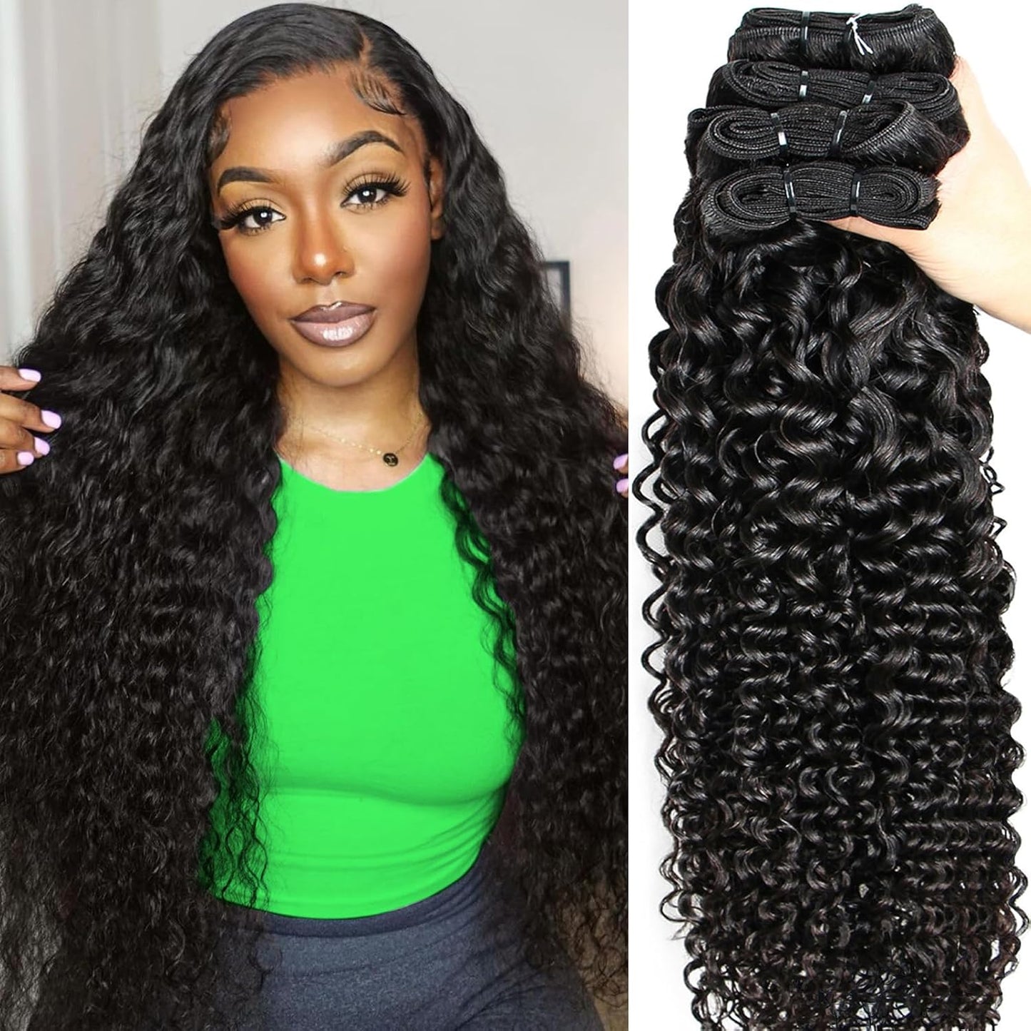 28 26 24 22Inch Water Wave 4 Bundles Human Hair 100% Virgin Human Hair Bundles 12A Wet and Wavy Human Hair Weave Bundles Natural Curly Human Hair Extensions