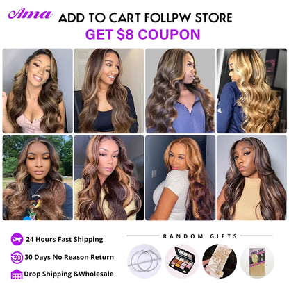 Highlight Bundles with Frontal 13X4 Honey Blonde Body Wave Bundles with Frontal Colored Ombre Human Hair Bundles with Frontal