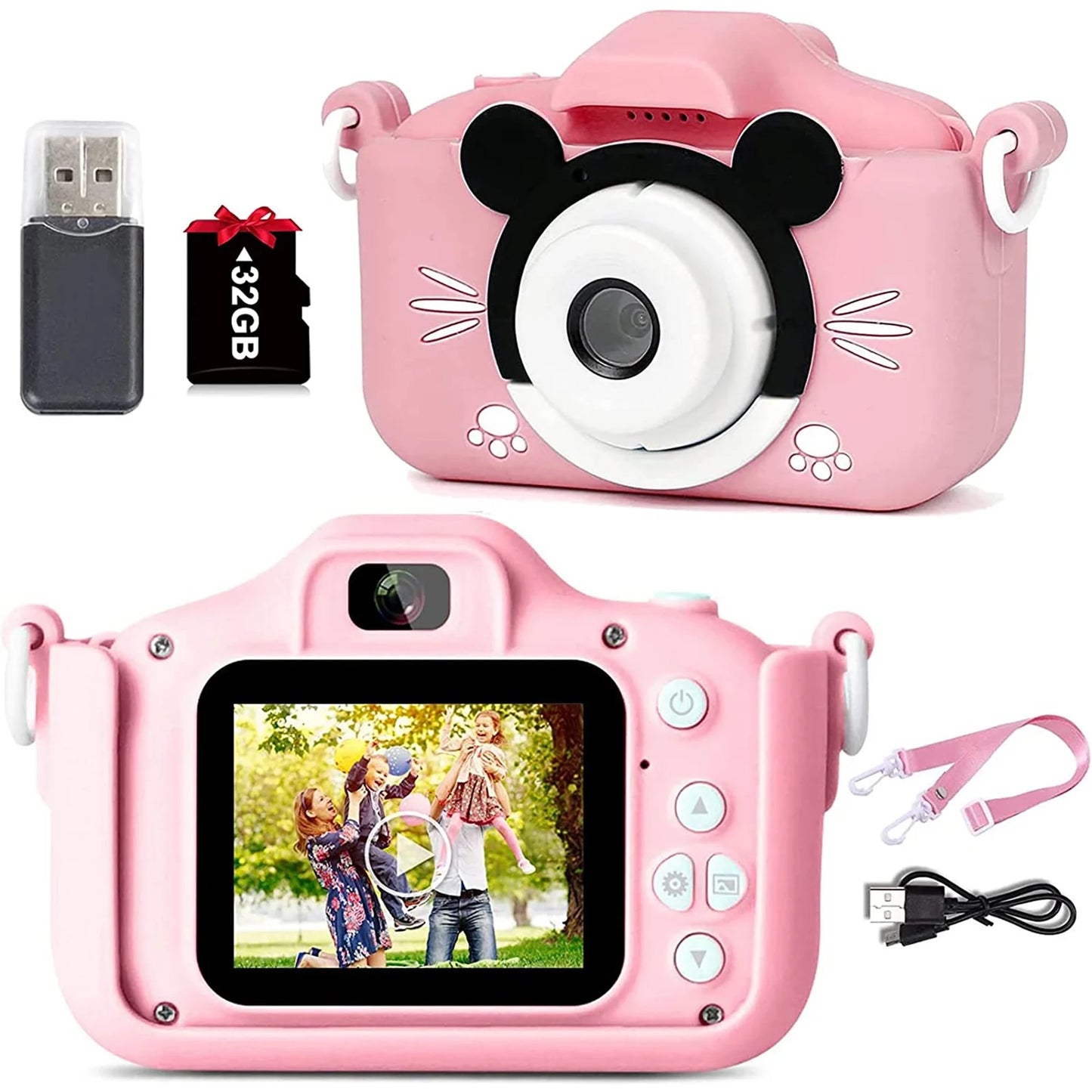 Mini Kids Camera, Digital Video Camera for Kids 6-12 Years Old with 32G Memory Cards, 1080 HD Selfie with 2.0 IPS Screen Toys, Birthday Gift, Christmas (Pink)