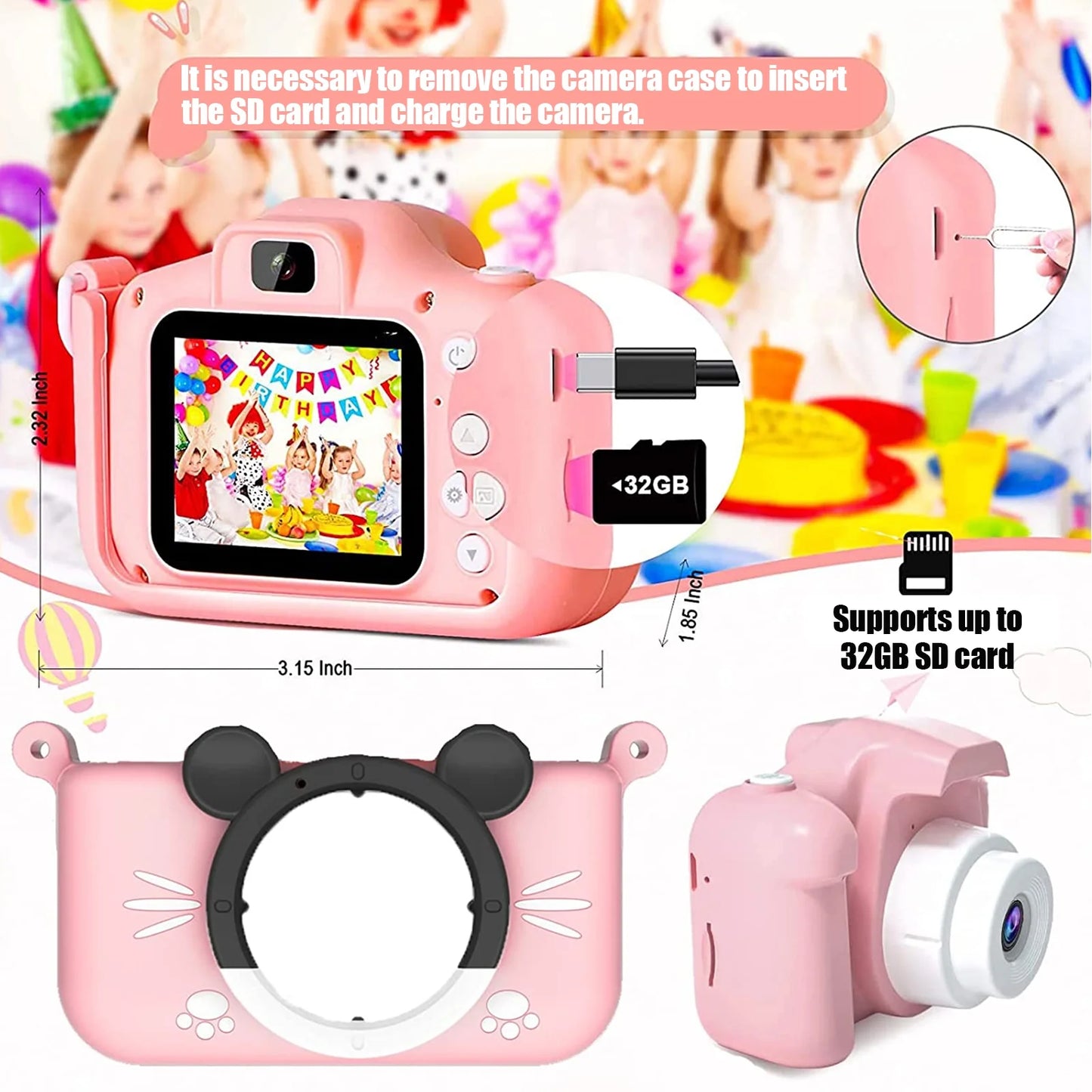 Mini Kids Camera, Digital Video Camera for Kids 6-12 Years Old with 32G Memory Cards, 1080 HD Selfie with 2.0 IPS Screen Toys, Birthday Gift, Christmas (Pink)