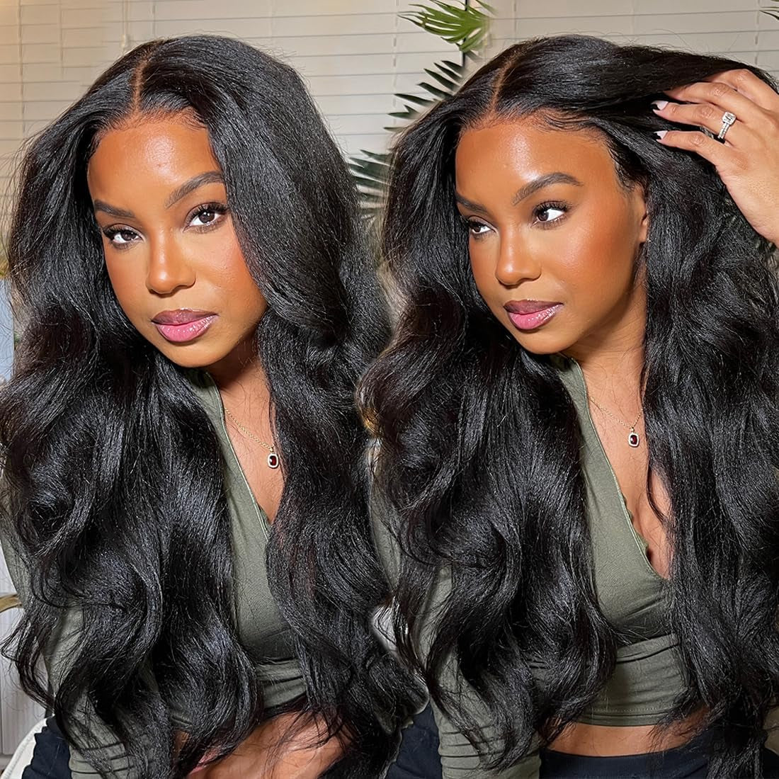 Kinkystraight Human Hair Bundles Yaki Straight Bundles Human Hair 3 Bundles 14 16 18 Inches Real Hair Extensions for Women Natural Black 100% Unprocessed Brazilian Virgin Remy Hair