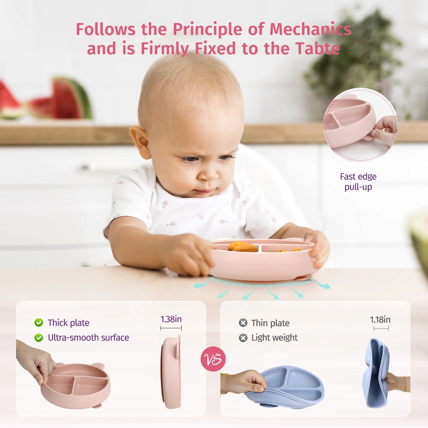 Silicone Baby Feeding Set, 12Pcs Safe Baby Led Weaning Supplies for Toddlers, Baby Plates and Bowl Set, Baby Spoon and Baby Bib, Baby Feeding Essentials(Pink)