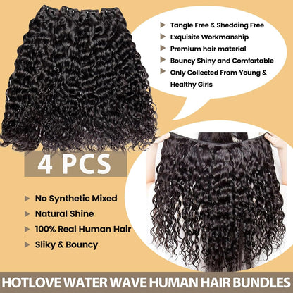 28 26 24 22Inch Water Wave 4 Bundles Human Hair 100% Virgin Human Hair Bundles 12A Wet and Wavy Human Hair Weave Bundles Natural Curly Human Hair Extensions