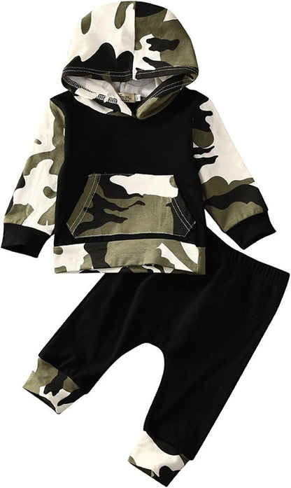 Infant Baby Boys 2 Pieces Clothes Set Camouflage Print Hoodie Tops + Long Pants Toddler Winter Outfits